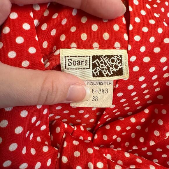 Vintage Sears Fashion Place Red Polka Dot Blouse Women’s 38 M Bow 70s 80s‎ - Picture 2 of 9
